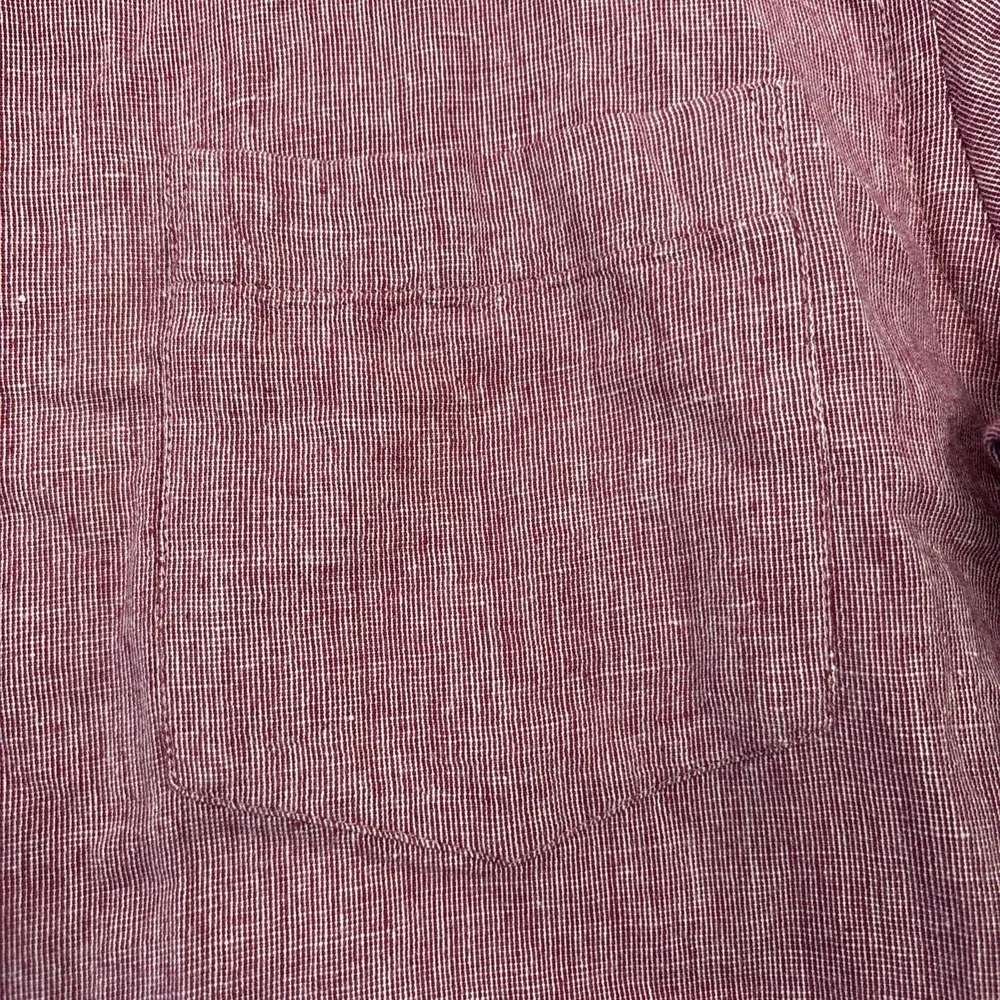 Banana Republic Men's 100% Linen Shirt Large Red Burgundy Slim‎ Fit Long Sleeve